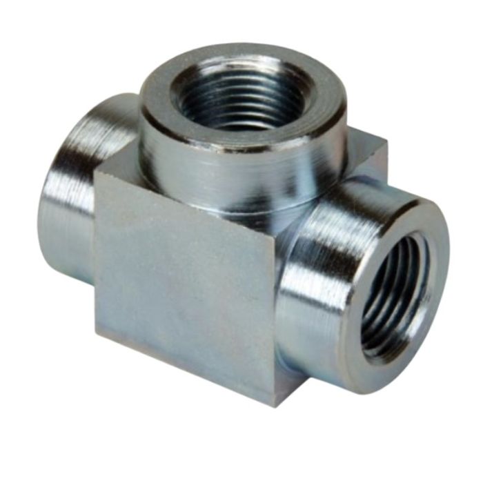 FZ1613, High Pressure Fitting, Cross, 700 bar Maximum Operating Pressure, Connection from 3/8" NPTF Female to 3/8" NPTF Female