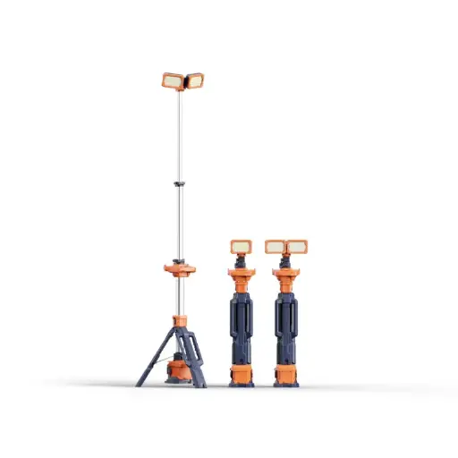 [TL-200] PORTABLE RECHARGEABLE LIGHT TOWER, 1~2.3 MTR, IP66, DUAL HEAD 12,000LM (AC), 6,000LM (BATTERY) 4~44 HOURS